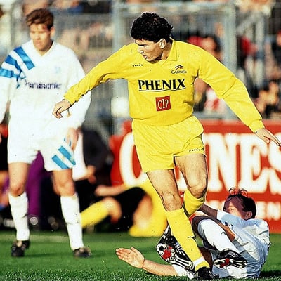 Archive photo of Zinedine Zidane playing for AS Cannes in the French football league.