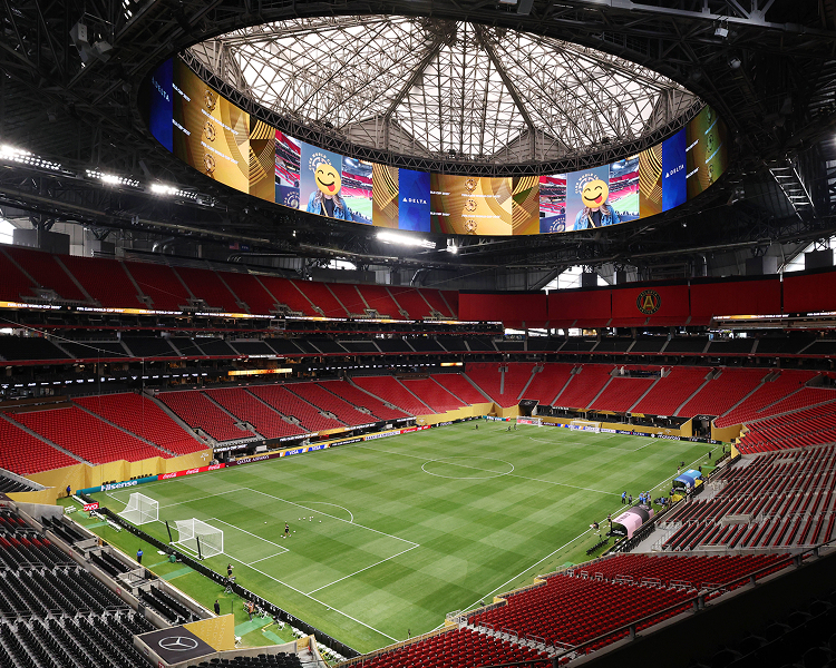 High-resolution FIFA World Cup 2026 stadium images showing Mercedes-Benz Stadium in Atlanta, USA.