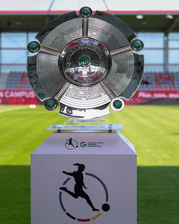 The Frauen-Bundesliga championship trophy displayed on a plinth.