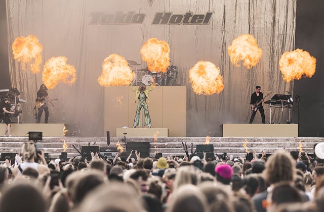Lizenziertes Bild der Band Tokio Hotel bei einem Live-Konzert, ein Beispiel für die professionelle Konzertfotografie von IMAGO.