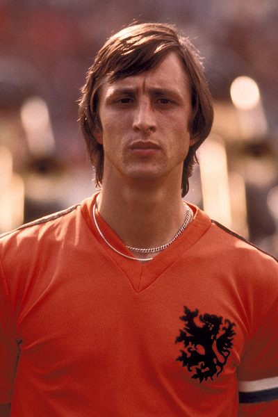 Iconic archival shot of Johan Cruyff at the men's World Cup during his transformative 1964–1984 era.