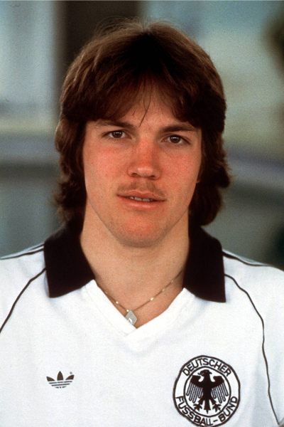 Premium historical image of German football icon Lothar Matthäus, who set appearance records at the men's World Cup from 1979 to 2000.