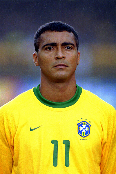 Classic action photography of Brazilian forward Romário dominating the men's football World Cup during his extensive 1985–2009 career.