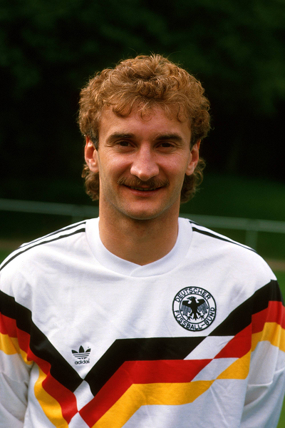 Archival picture of German national team star Rudi Völler competing in the men's football World Cup during his 1977–1996 career.