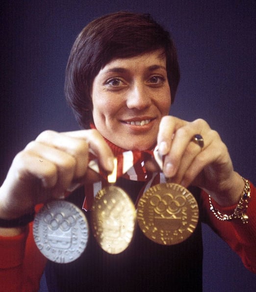 An archive photo of a Winter Olympics legend displaying her medals, from IMAGO's iconic sports and Olympic history photo archive.