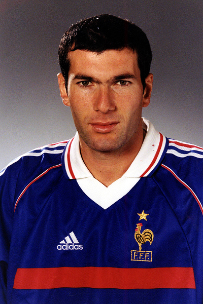 Iconic editorial portrait of French football maestro Zinedine Zidane during a men's World Cup match in his 1989–2006 career era.